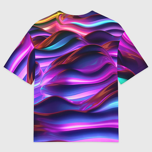 Мужская футболка оверсайз Неоновые синие и фиолетовые волны / 3D-принт – фото 2
