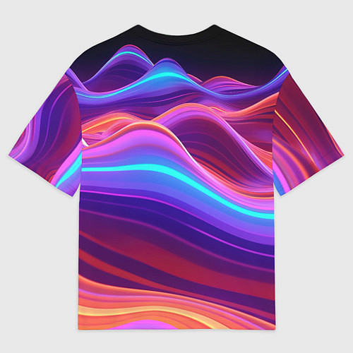 Мужская футболка оверсайз Волны из неона / 3D-принт – фото 2