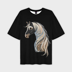 Мужская футболка оверсайз Вышивка Лошадь