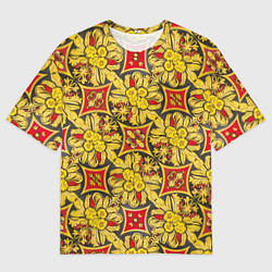 Футболка оверсайз мужская Красно-желтый яркий узор, цвет: 3D-принт