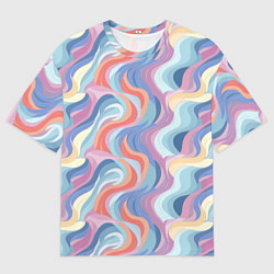 Футболка оверсайз мужская Абстрактные волны пастельные цвета, цвет: 3D-принт