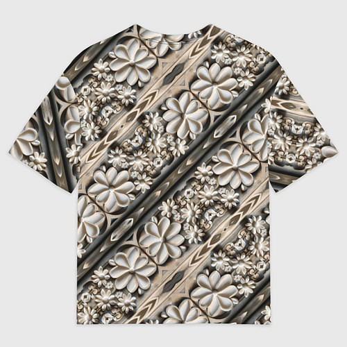 Мужская футболка оверсайз Бежевые деревянные цветы / 3D-принт – фото 2