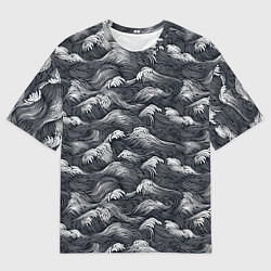 Мужская футболка оверсайз Черно-белые волны