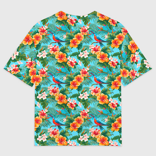 Мужская футболка оверсайз Яркие гавайские цветочки / 3D-принт – фото 2