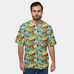 Футболка оверсайз мужская Разные цветочки паттерн, цвет: 3D-принт — фото 2