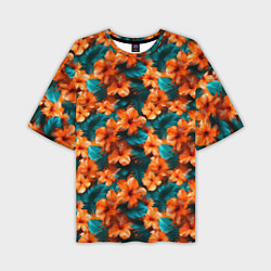 Мужская футболка оверсайз Оранжевые цветы гавайские