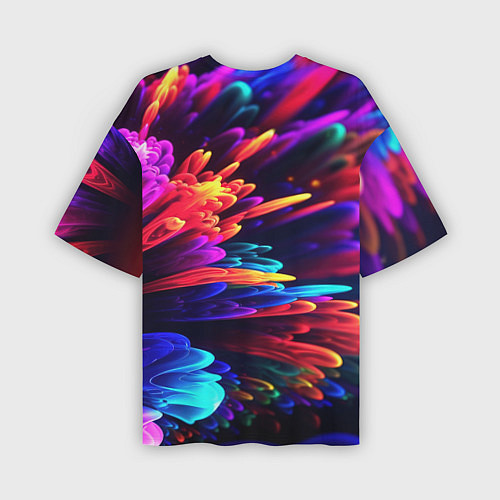 Мужская футболка оверсайз Неоновая абстракция в виде цветов / 3D-принт – фото 2