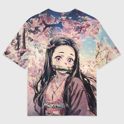 Мужская футболка оверсайз Портрет Нэдзуко Камадо с Сакурой / 3D-принт – фото 2