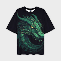 Мужская футболка оверсайз Голова зелёного дракона: арт нейросети