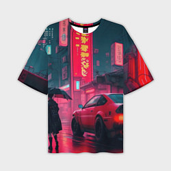 Мужская футболка оверсайз Дождь на улицах Японии