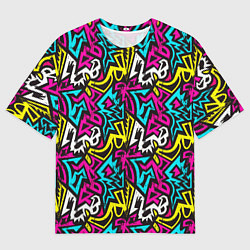 Мужская футболка оверсайз Цветные зигзаги Colored zigzags