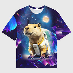 Мужская футболка оверсайз Капибара-космонавт - нейросеть