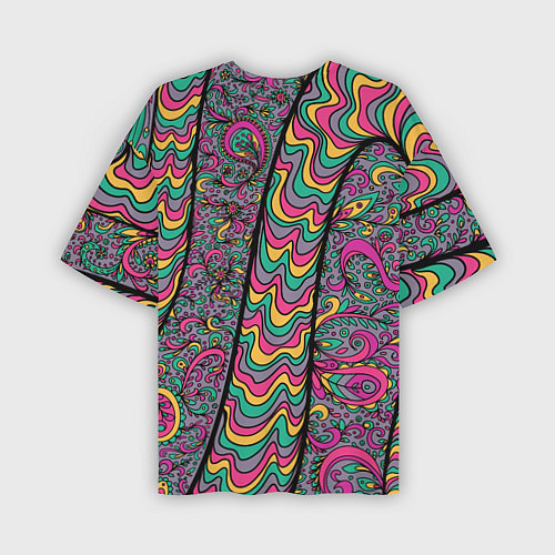 Мужская футболка оверсайз Цветочно-бензиновый узор / 3D-принт – фото 2