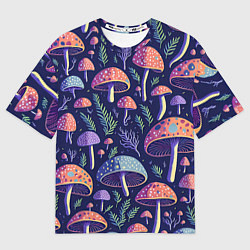 Футболка оверсайз мужская Грибы паттерн, цвет: 3D-принт