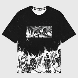 Мужская футболка оверсайз Блич - Скелеты в огне
