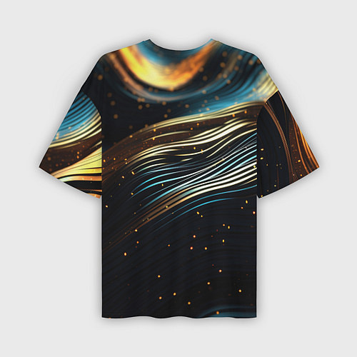 Мужская футболка оверсайз Золотые волны на черном фоне / 3D-принт – фото 2