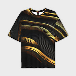Мужская футболка оверсайз Золотистые волны абстракция