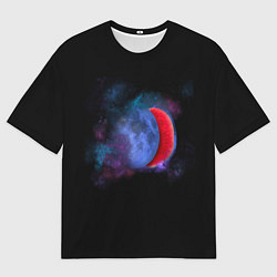 Мужская футболка оверсайз Космический арбуз-луна