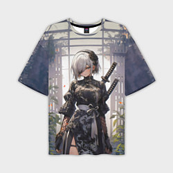 Футболка оверсайз мужская Nier automata девушка с мечами, цвет: 3D-принт