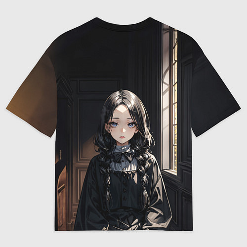 Мужская футболка оверсайз Готическая девушка в темной комнате / 3D-принт – фото 2