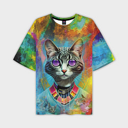 Мужская футболка оверсайз Cat fashionista - neural network