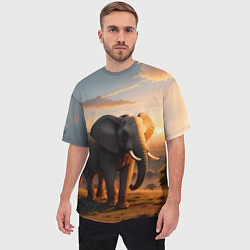 Футболка оверсайз мужская Африканский слон в саванне, цвет: 3D-принт — фото 2