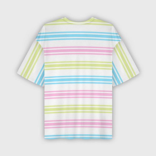 Мужская футболка оверсайз Розовые и бирюзовые полосы на белом / 3D-принт – фото 2