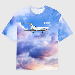 Футболка оверсайз мужская Ту-154 Розовый закат, цвет: 3D-принт