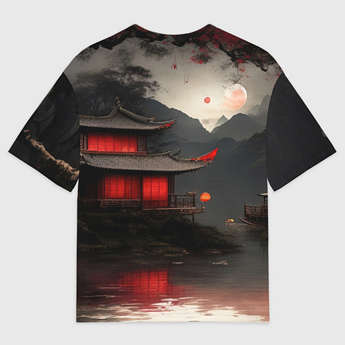 Мужская футболка оверсайз Домик у озера / 3D-принт – фото 2
