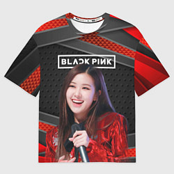 Мужская футболка оверсайз Rose Blackpink black red