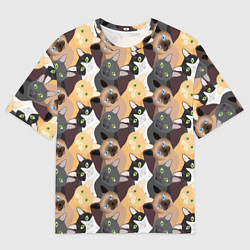 Мужская футболка оверсайз Черные, рыжие, сиамские, серые кошки