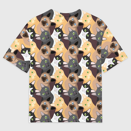 Мужская футболка оверсайз Черные, рыжие, сиамские, серые кошки / 3D-принт – фото 2