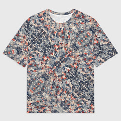 Мужская футболка оверсайз Сине-бело-красные иероглифы