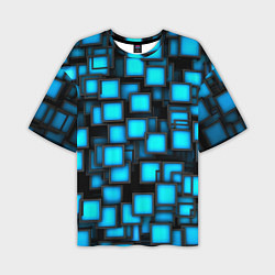 Футболка оверсайз мужская Геометрия - синие квадраты, цвет: 3D-принт