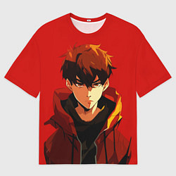 Футболка оверсайз мужская Аниме парень на красном фоне, цвет: 3D-принт