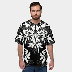 Футболка оверсайз мужская Цветы орнамент чб, цвет: 3D-принт — фото 2