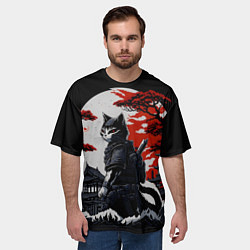 Футболка оверсайз мужская Котик ниндзя - мрачный, цвет: 3D-принт — фото 2