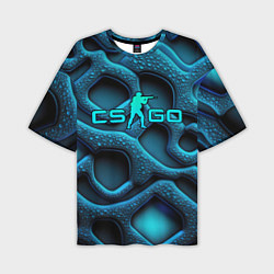 Мужская футболка оверсайз CS GO blue neon logo