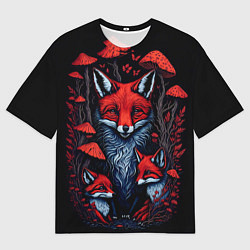Мужская футболка оверсайз Красный лис и грибы