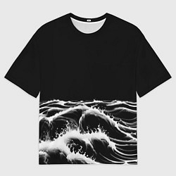 Мужская футболка оверсайз Черные бущующие волны