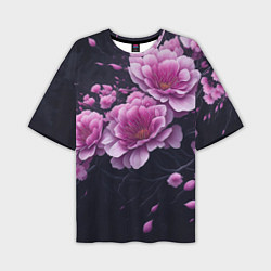 Мужская футболка оверсайз Ветки цветущей розовой сакуры