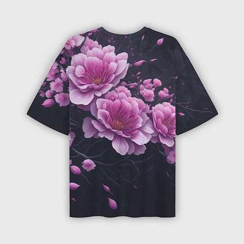 Мужская футболка оверсайз Ветки цветущей розовой сакуры / 3D-принт – фото 2
