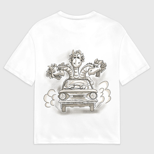 Мужская футболка оверсайз Змей Горыныч на Запорожце / 3D-принт – фото 2