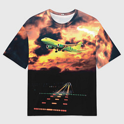 Мужская футболка оверсайз Боинг 737 Суровый закат