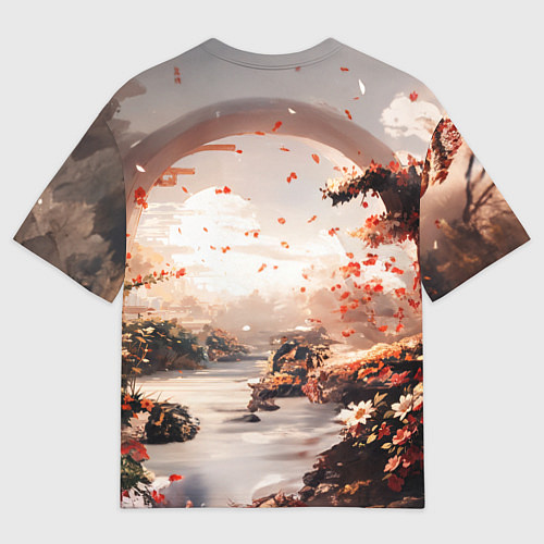 Мужская футболка оверсайз Японская девушка при закате солнца / 3D-принт – фото 2
