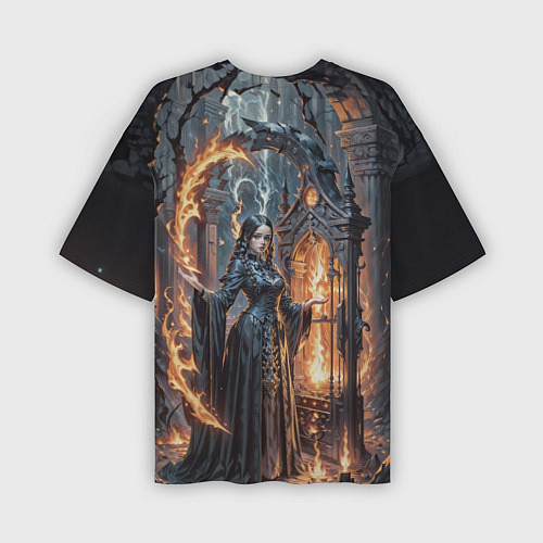 Мужская футболка оверсайз Готическая ведьма и огонь в подземелье / 3D-принт – фото 2