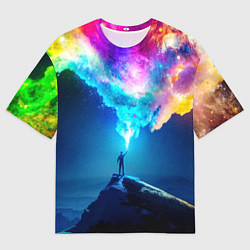 Мужская футболка оверсайз Цветной космос и горы