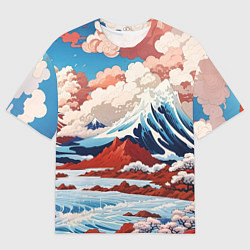 Мужская футболка оверсайз Пейзаж в Японском ретро стиле