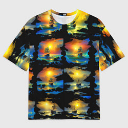 Мужская футболка оверсайз Вечерние кораблики