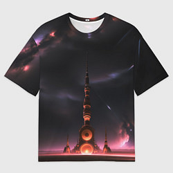 Футболка оверсайз мужская Сай фай башня на другой планете, цвет: 3D-принт